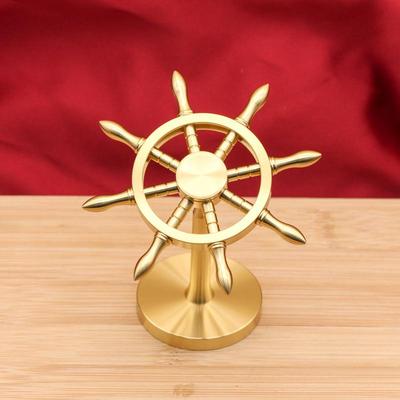 Ornement de Roue de Bateau en Laiton - Décor de Bureau de Timonier Navigateur Artisanat Cuivre Spinner