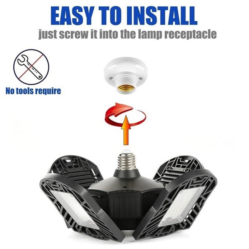 360 Degree LED Garage Lights E27 40/60/80W Deformable Ceiling Lights 3 Panel Adjustable for Garage Ceiling Workshop