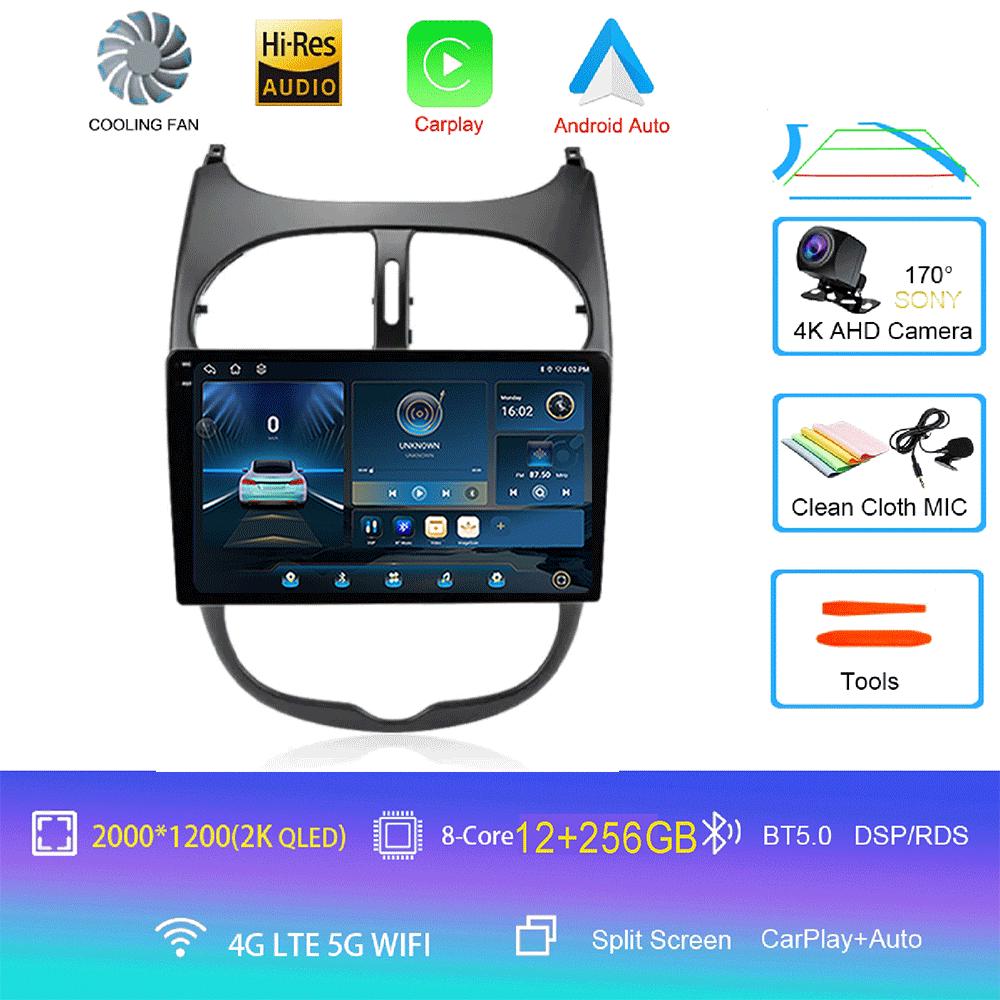 Android 14 2 Din Carplay Auto For Peugeot 206 CC SW C2 2001-2008 Car Radio GPS Multimedia Video Player Stereo WIFI+4G DSP