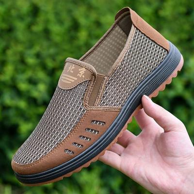 Summer Old Beijing Cloth Shoes Men's Breathable Casual Shoes Oxblood Sole Dad Shoes Middle-aged Anti-odor Soft Bottom Thin Section Mesh Shoes