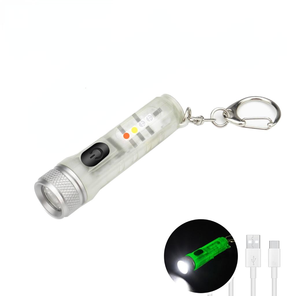 Mini Keychain LED Flashlight Multi-function Camping Flash Torch TYPE-C Fast Charging IP66 Waterproof Fluorescent Magnetic Warnin