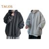 Fall Spring Men Hoodie Half Zipper Hooded Pockets Long Sleeves Loose Elastic Cuff Pure Color Pullover Thick Warm Daily Wear Top