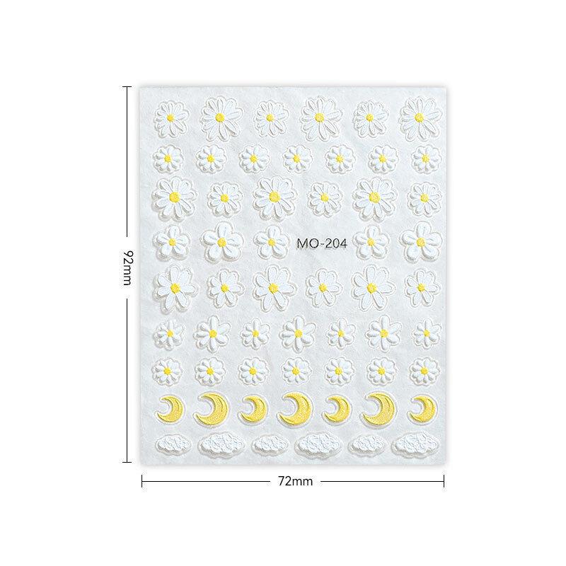 White Wildflower Embossed Relief Nail Art Decoration Sticker 3D Manicure Decals