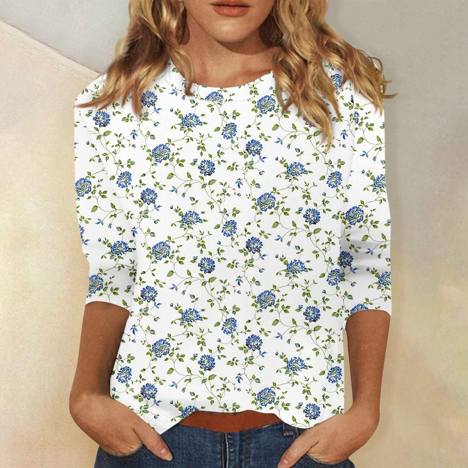 

Женская модная повседневная свободная футболка с круглым вырезом и рукавами 3/4 с принтом, женский топ XL белый