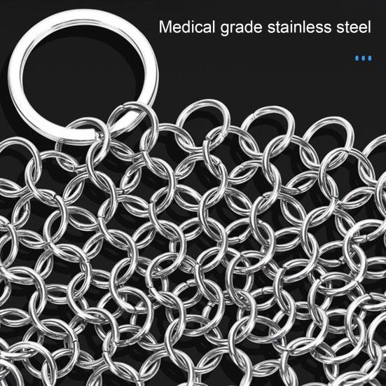 Square Stainless Steel Cast Iron Skillet Cleaner with Hanging Ring Practical Efficient Chainmail Cleaning Scrubber Kitchen Accessories