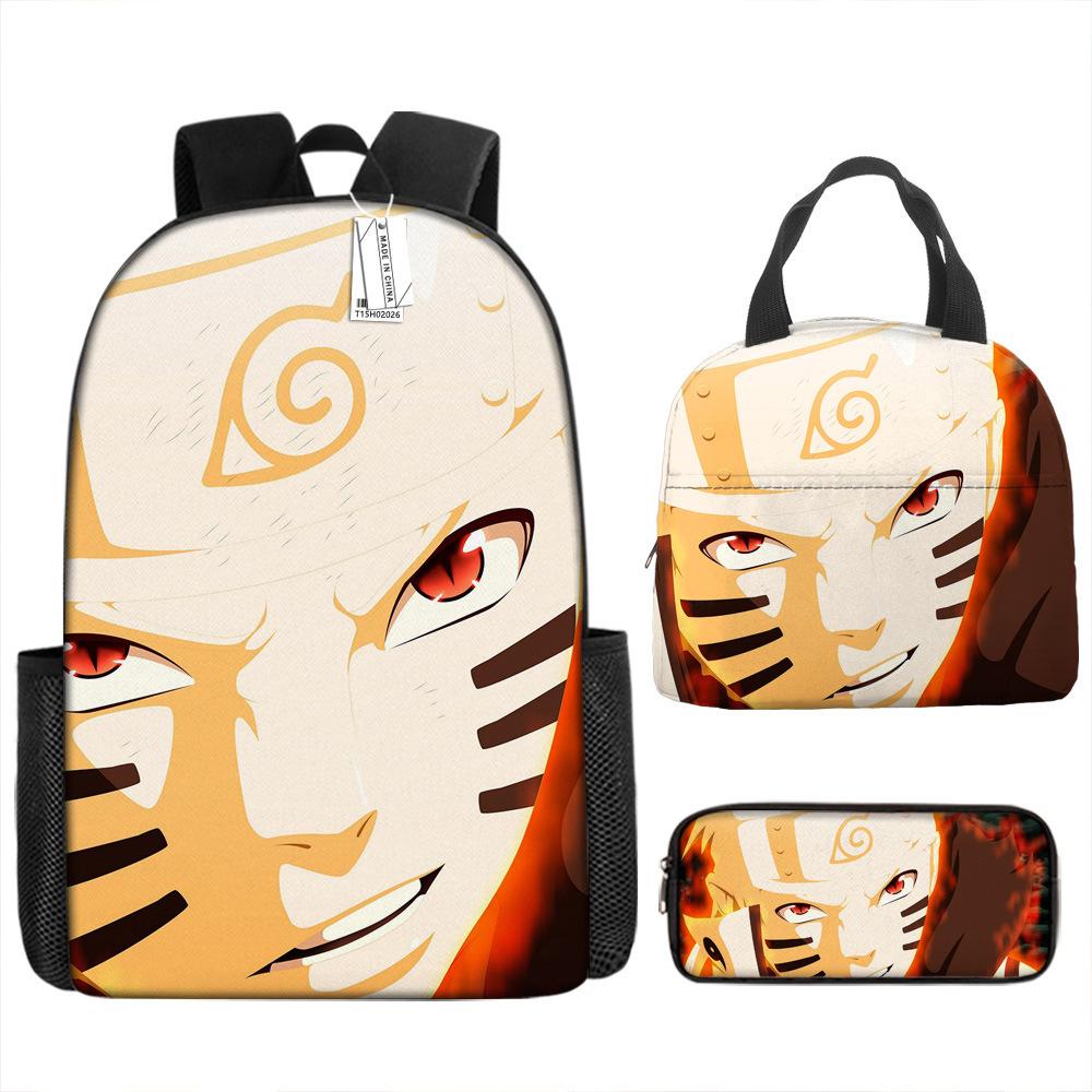 Naruto Schoolbag Elementary School Boys Large Capacity Schoolbag Lunch Bag Pencil Case Three-piece Set
