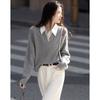 DeMana Women's Spliced Lapel Knit Sweater