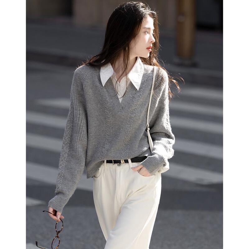 DeMana Women's Spliced Lapel Knit Sweater