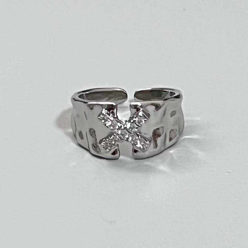 Vintage Irregular Cross Star Open Ring for Women Men Punk Gothic Sliver Color Adjustable Couple Rings Y2K Egirl Zircon Gift