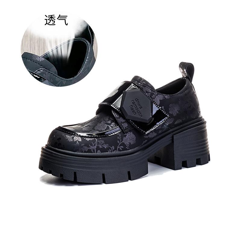 Guochao style flower cloth loafers 2025 spring new casual versatile Mary Jane thick heel small leather shoes single shoes