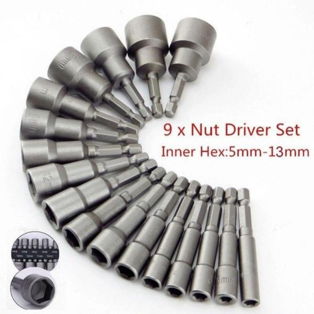 9pcs/set 5mm-13mm Hex Sockets Sleeve Nozzles Nut Driver Set Screwdriver Set Schroevendraaier Set Bits Sets Tools Socket Wrenches