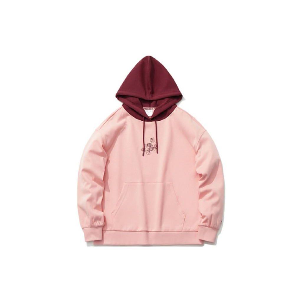 Li Ning X Disney Collaboration Solid Logo Loose Fit Pullover Long Sleeve Hoodie Women Hoodies Pink AWDR138-1