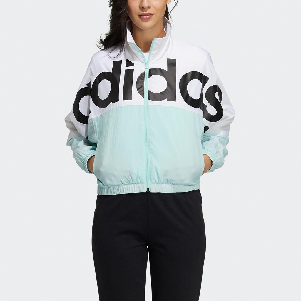 adidas Neo Women's White Green Colorblock Casual Sports Sun Protection Jacket GP5424