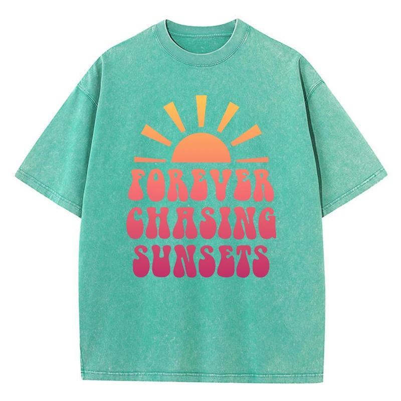 Foreyer Chasing Sunsets Print Tee Clothing Homme Versatile Outdoor T Shirts Cool Retro Tshirt Oversized Senior