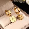 Korean Style Titanium Steel Clover Necklace and Earring Set for Women