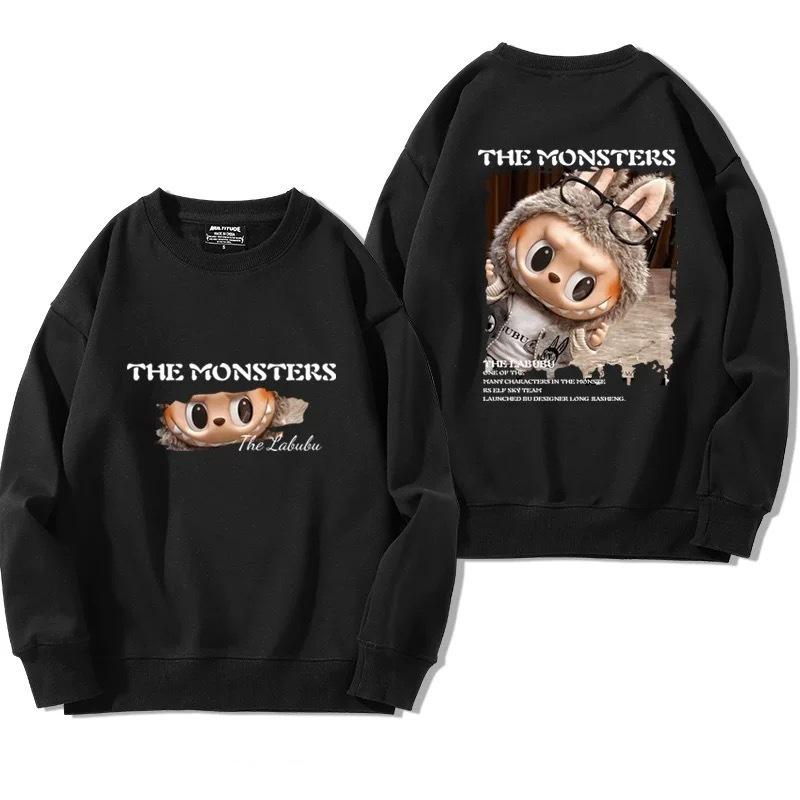 LABUBU Hoodies Printed Front and Rear Long-sleeved Round Neck Sweater Girl Cute Top