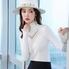 Women's High-Neck Lace Trim Knit Long Sleeve Top