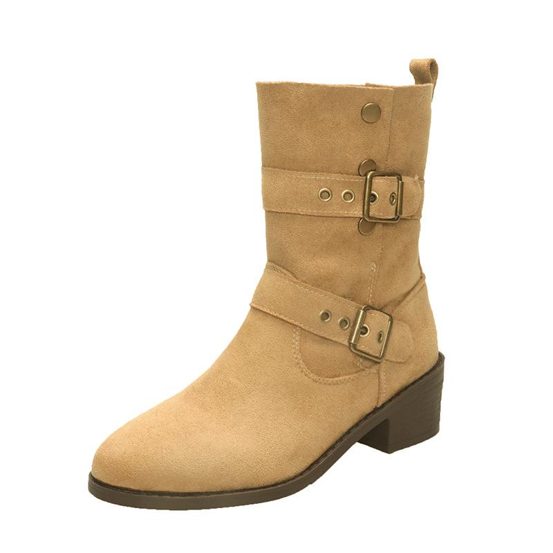 British Style Two Wear Folded Western Cowboy Boots High Heel Medium Boots Autumn and Winter Thick Heel Martin Boots Women's Platform Short Boots