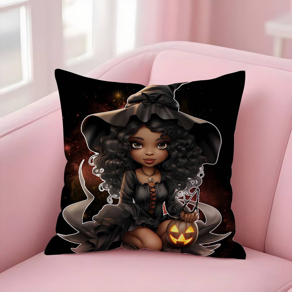 Cute Funny Witch Halloween Pillow Case Short plush Double-sided Print Square Throw Pillow Covers Sofa Home Cushion Decor