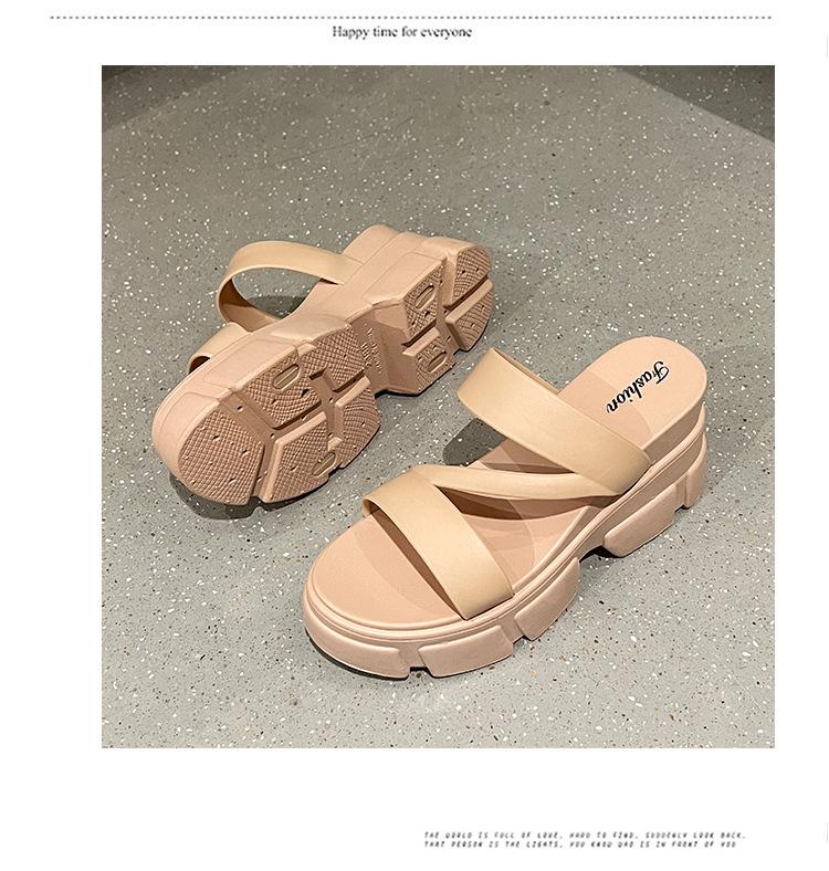 Women's Summer Platform High-Heeled Sandals: Stylish Slip-On Flip Flops with Thick Soles and Versatile Elevation.