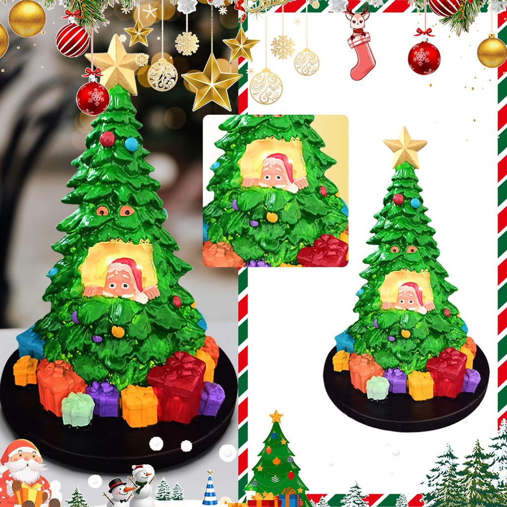 Luminous Christmas Tree Old Man Resin Craft Ornaments Christmas Holiday Party Indoor Decorations