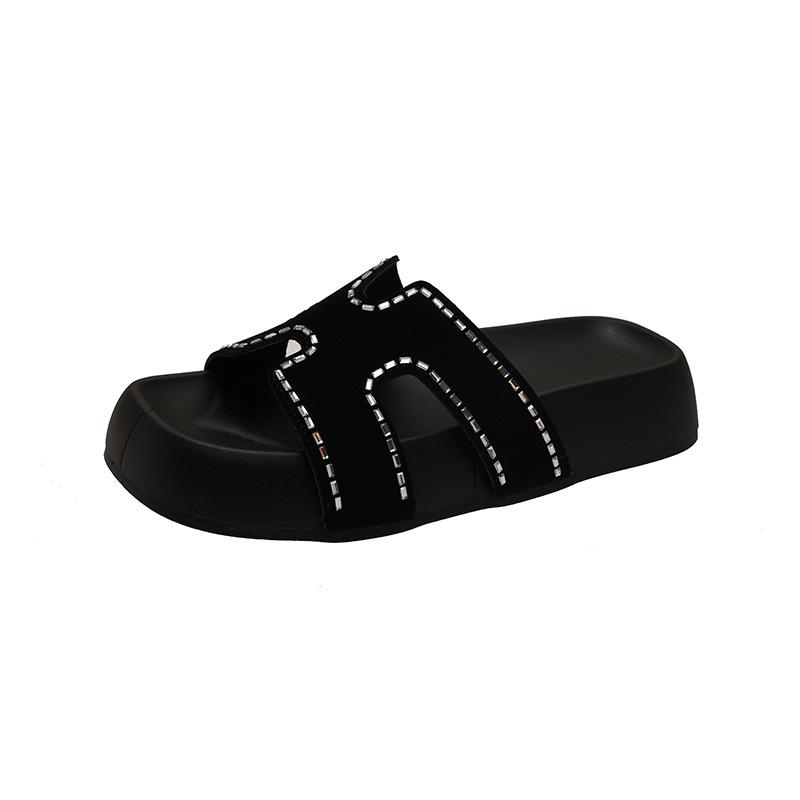 Thick-bottomed cool slippers women's summer new sparkling H-shaped fashionable thick-bottomed versatile open-toed sandals