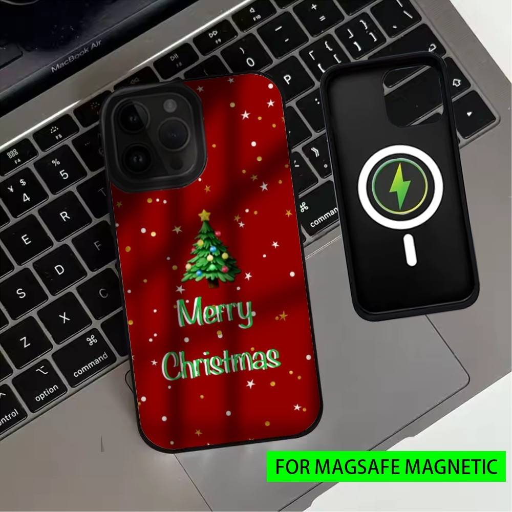 Merry Christmas Minimalist Style Phone Case For iPhone17,16,15,14,13,12,11 Plus,Pro Max Magnetic For Magsafe Wireless Charging