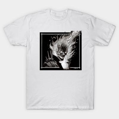 Asian Size Men Print T-shirt Ghost Rider No-Cut Heat Transfer Print Cotton Tshirt