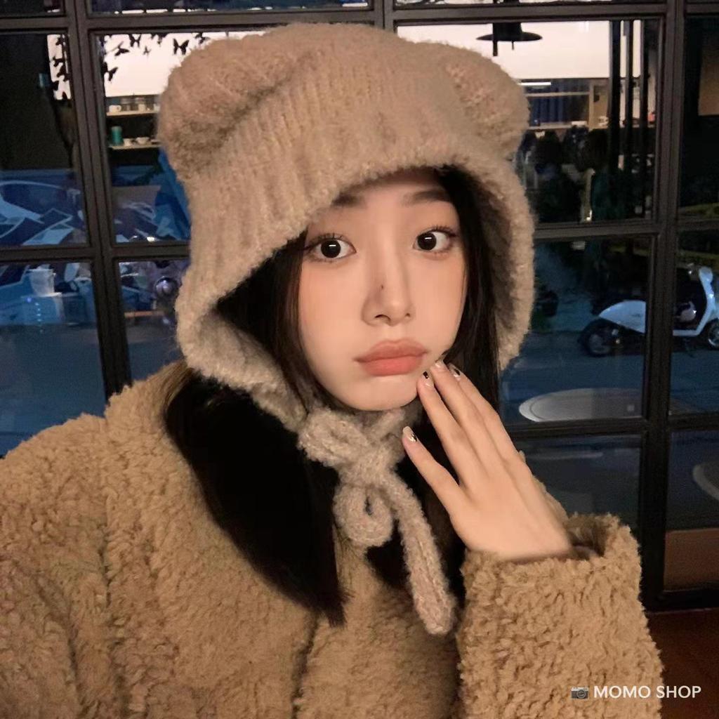 Women's Cute Bear Ears Wool Hat - Cozy Knitted Winter Hat with Ear Protection
