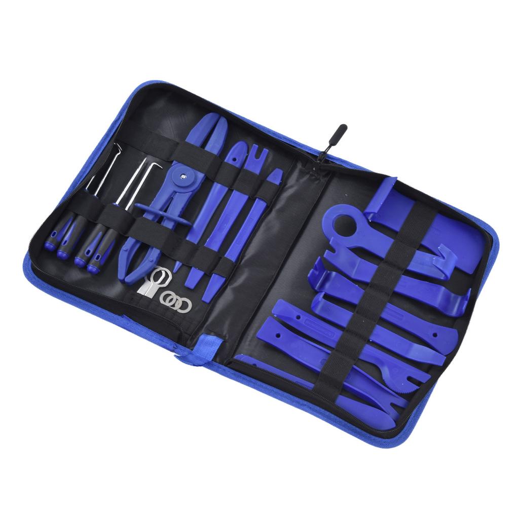 21 szt. Narzędzie do demontażu tapicerki samochodowej Zestaw do podważania i naprawy paneli drzwiowych, audio, deski rozdzielczej Niebieski