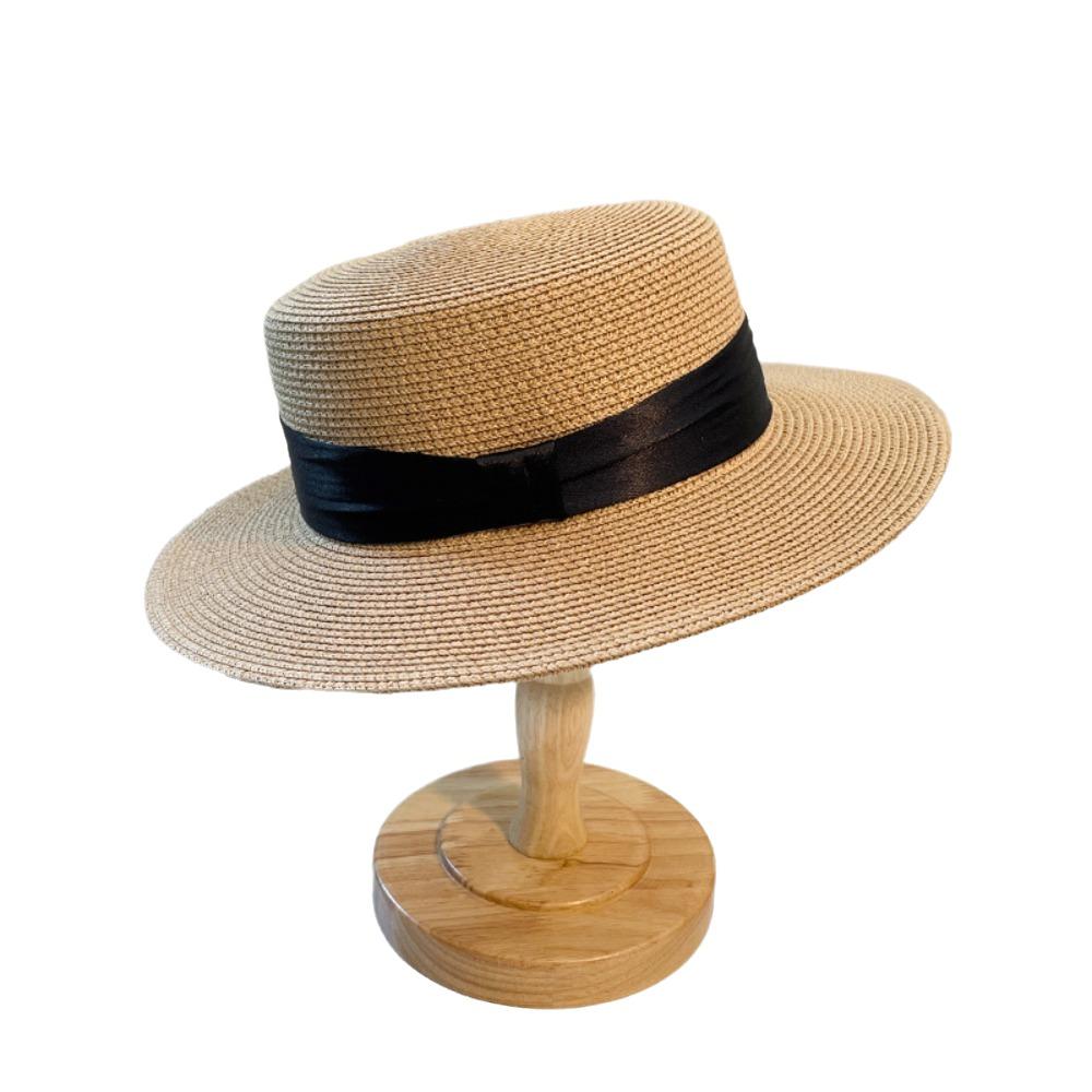 French Style Straw Woven Hat Elegant Women's Sun Hat Simple Beach Flat Top Hat  Seaside