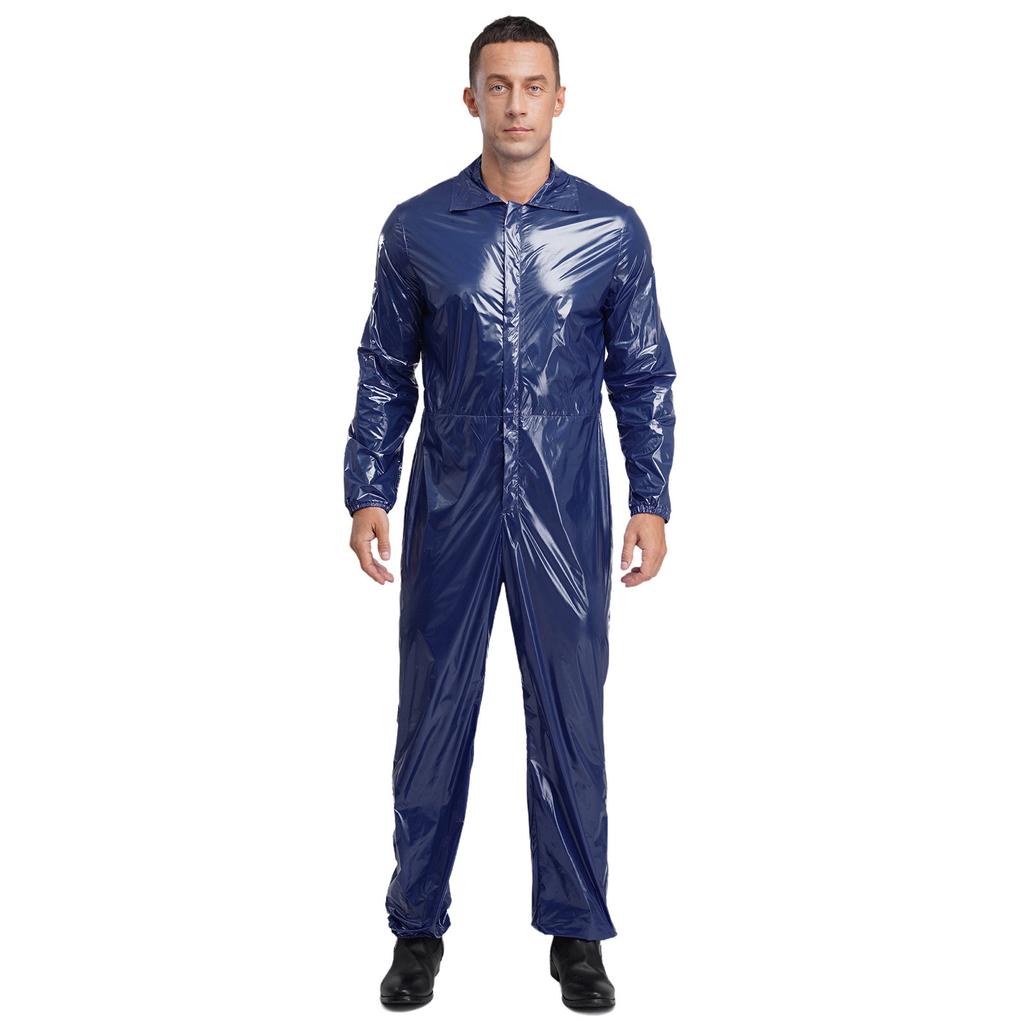 Pánské voděodolné overaly s klopovým límcem, dlouhým rukávem a elastickým pasem vzadu, se zipem