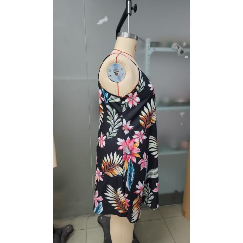 Women's Print Strap Plus-size Dress Adjustable Shoulder Strap V-neck Dress