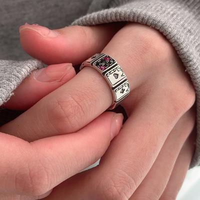Party Ring Vintage Cubic Zirconia Exaggerated Adjustable Opening Dress Up Unfading Playing Cards Open