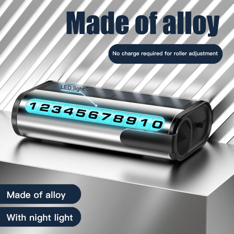 1~10 SZT Samochodowa Tablica z Numerem Parkowania Luminous Auto Karta Parkingowa Ładowanie Solarne Tymczasowy Postój Karta z Numerem Telefonu Do Dekoracji Samochodu