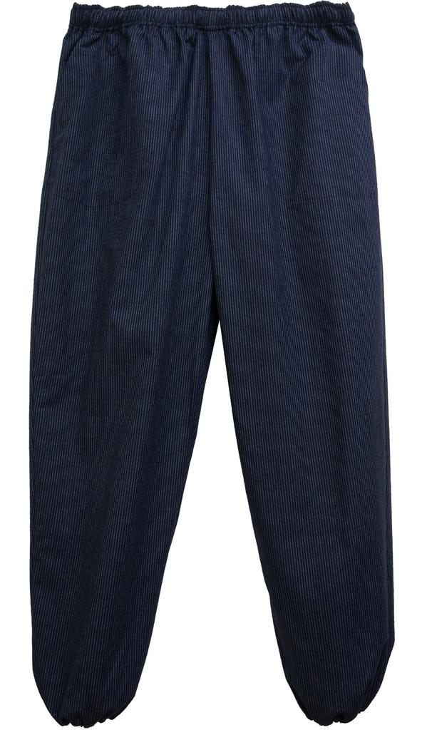 Watano Sato (Cotton Village) Men's Kurume-ori Monpe Easy Pants, Size L, Fine Stripe Navy