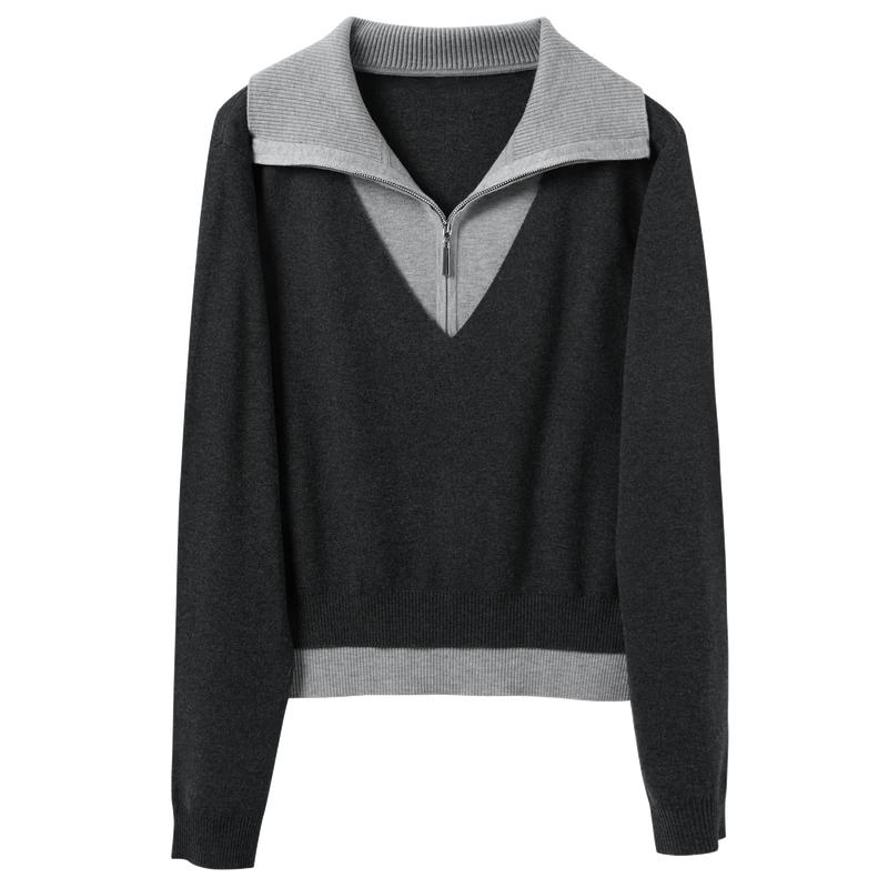Women's Faux Two-Piece Knit Pullover Sweater