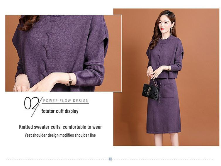 Women's High-End Wool Knitted Two-Piece Dress - 2025 Autumn Fashion