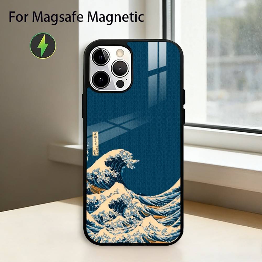 Die Große Welle vor Kanagawa Handyhülle Für iPhone17,16,15,14,13,12,11 Plus,Pro Magnetisch mit Magsafe Kabelloses Laden
