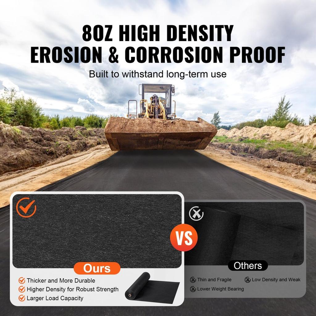 Non Woven Geotextile Fabric Under Gravel, 6x50FT 8OZ Driveway Fabric Landscape Fabric, Heavy Duty Weed Barrier Fabric, Ground Cover Weed Control