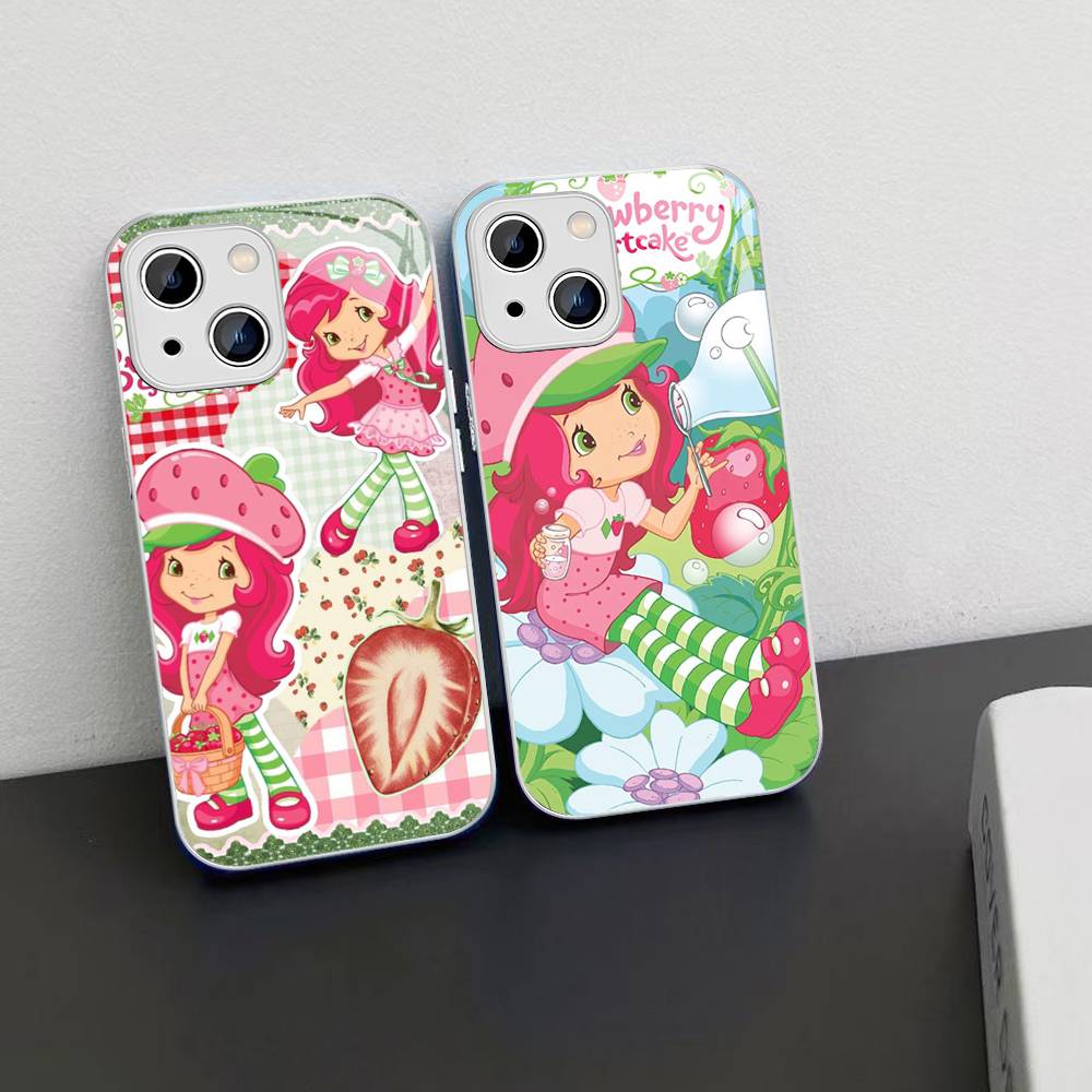 S-Strawberry-shortcake Girl Tempered Glass For Iphone 14 13 12 11 Pro Mini XS MAX 14Plus X XS XR Cover