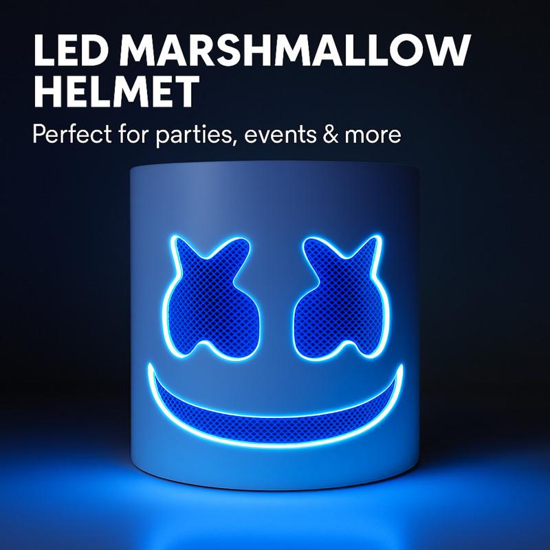 LED Marshmallow Mask Light Up Full Face DJ Helmet For Halloween Cosplay, Rave Music Festival Party Luminous Headgear
