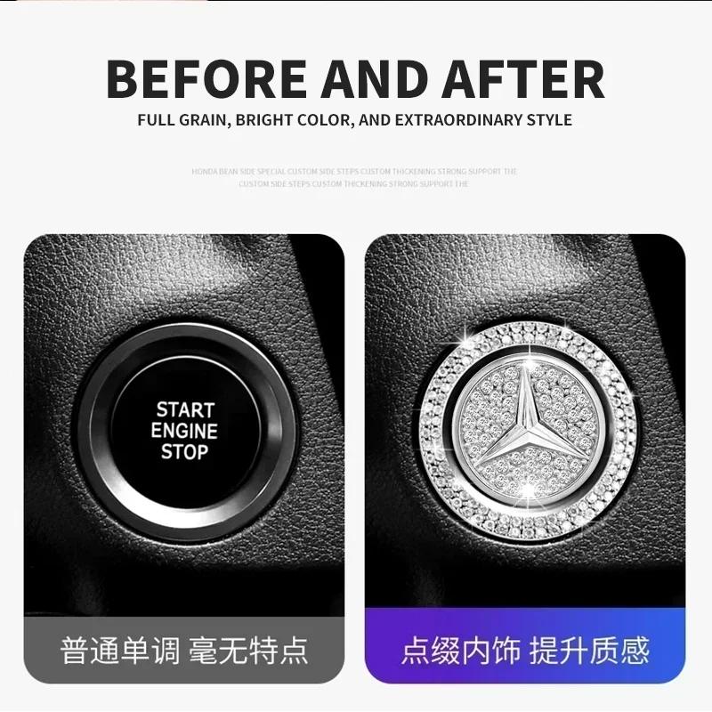 Diamond Car Decor One Click Start Button Engine Start Stop Switch Button Cover for Mercedes Benz W211 W204 W210 W203 CLA GLA AM0