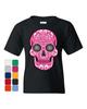 Pink Sugar Skull With Roses Youth Kids Boys T-Shirt Day of the Dead Tee