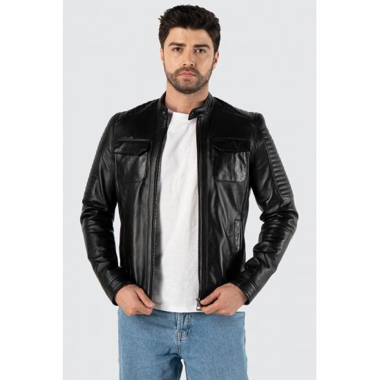 

Мужские куртки из натуральной кожи Sport Black Coat Slim Fit