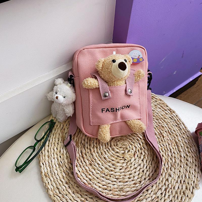 

Cute canvas bear bag female messenger new personalized Harajuku student shoulder mobile phone bag