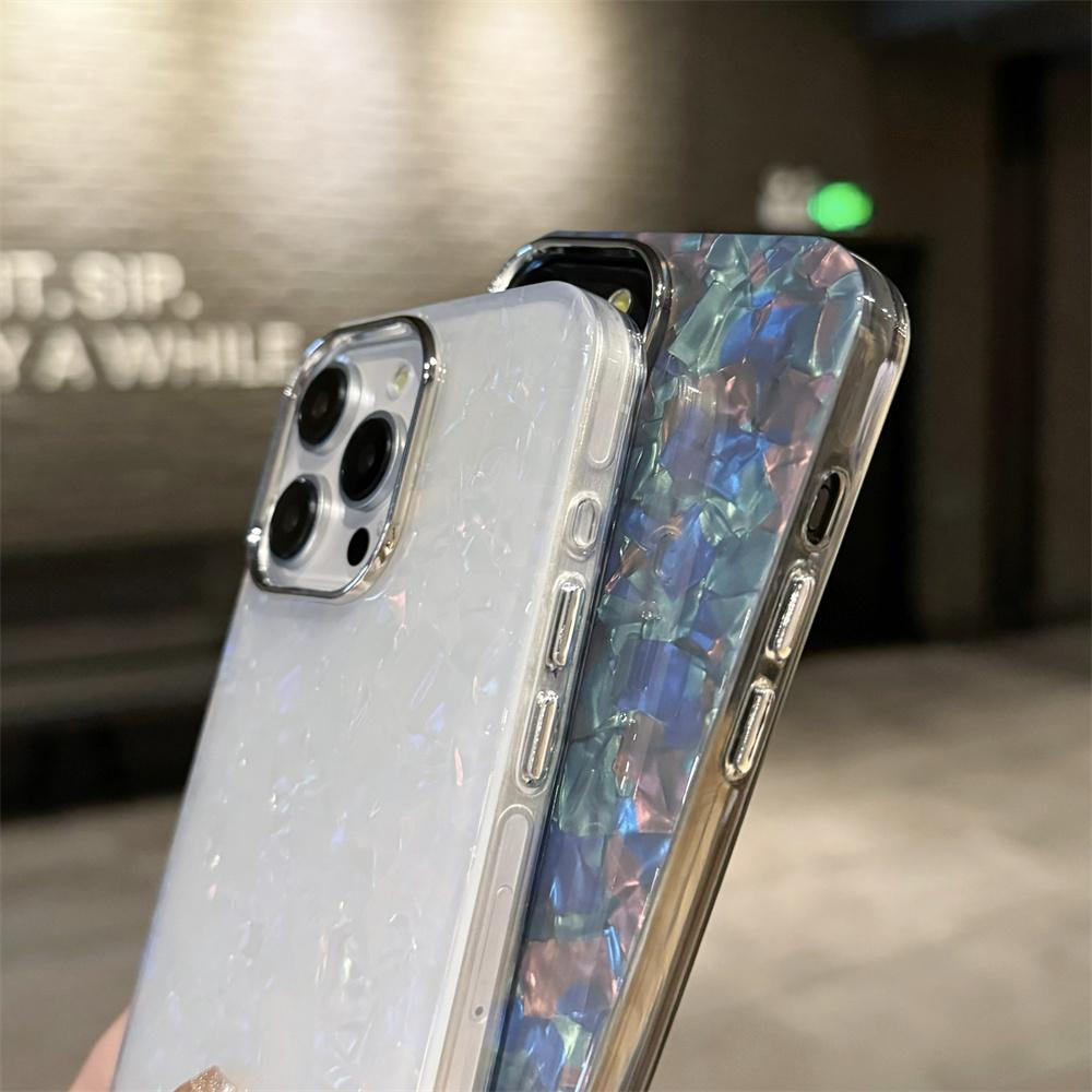 Luxury Aurora Glossy Diamond Shell Pattern Case For iPhone 15 14 13 12 11 Pro Max X XR XS 7 8 Plus SE Laser IMD PC Hard Cover