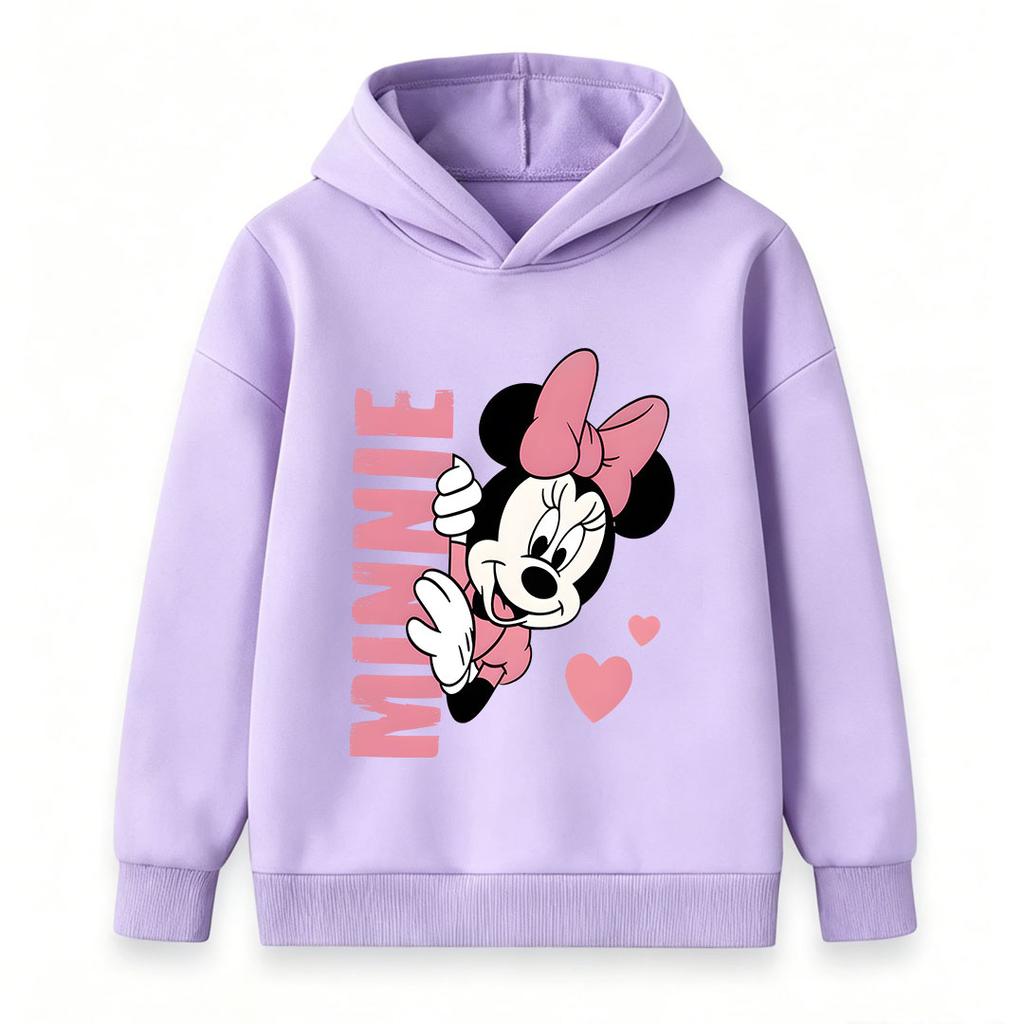 Cute Cartoon Mouse Print Kids Unisex Pullover Hoodie, Soft Casual Long Sleeve Sweatshirt for Boys Girls, Lovely Heart Pattern Cozy Hooded Tops