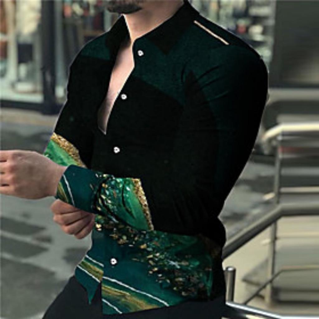 Stylish Geometric Pattern Long Sleeve Shirt, Casual Men's Wear