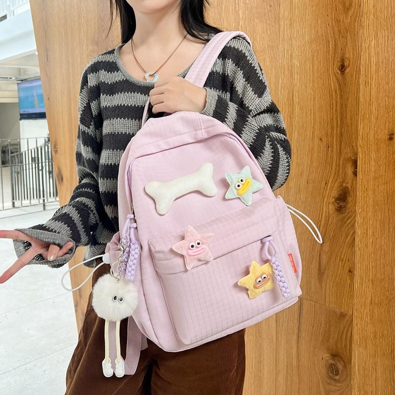 Solid Color Women's Backpack Large Capacity Student School Bag